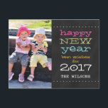 Cartes Pour Fêtes Annuelles Chalkboard Happy New Year Holiday Photo Postcard<br><div class="desc">Chalkboard Happy New Year 2017 Holiday Greeting Postcard with your favorite family photo. ELKE CLARKE© Available at www.zazzle.com/monogramgallery. Send out your New Years greetings to your friends and family using this fun holiday postcard with photo. "Happy New Year best wishes for 2017" in fun whimsical typography. You can "customize it"...</div>