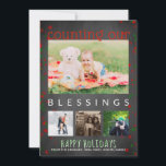 Cartes Pour Fêtes Annuelles Chalkboard Joyeuses Fêtes Photo Comptage Bénédicti<br><div class="desc">Tableau noir rustique Noël salutation famille photo collage carte- Lit 'Counting Our Blessings' dans les couleurs modernes, rouges et blanches des vacances. Ajoutez 4 photos de vacances préférées pour créer un collage photo de famille, que ce soit le nouveau bébé dans la famille, la photo de famille, les photos de...</div>