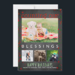 Cartes Pour Fêtes Annuelles Chalkboard Joyeuses Fêtes Photo Comptage Bénédicti<br><div class="desc">Tableau noir rustique Noël salutation famille photo collage carte- Lit 'Counting Our Blessings' dans les couleurs modernes, rouges et blanches des vacances. Ajoutez 4 photos de vacances préférées pour créer un collage photo de famille, que ce soit le nouveau bébé dans la famille, la photo de famille, les photos de...</div>