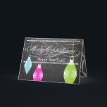 Cartes Pour Fêtes Annuelles Chalkboard Merry Christmas Family Photo Card<br><div class="desc">Filigree Aesthetic Retro Lime Green Pink and Blue Ornaments on Chalkboard Typography Christmas Photo Card</div>