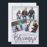 Cartes Pour Fêtes Annuelles Chalkboard neige bénédictions de Noël 3 photos<br><div class="desc">Fêtes de famille salutations saisonnières trois cartes photos encadrées sur un tableau noir gris comme arrière - plan avec chute de neige et script de typographie "Bénédictions de Noël".        Facile à personnaliser avec vos photos et signature!</div>