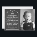 Cartes Pour Fêtes Annuelles Chalkboard - Nous vous souhaitons un joyeux Noël p<br><div class="desc">Insérez votre nom et votre photo dans cette carte de vacances à la mode avec "Nous vous souhaitons un Joyeux Noël et une Bonne Année" sur le devant. Conçu par Simply Put by Robin.</div>
