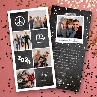 Cartes Pour Fêtes Annuelles Chalkboard Peace Out 2024 Blocks 4 Photo Collage