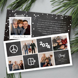 Cartes Pour Fêtes Annuelles Chalkboard Peace Out 2024 Blocks 4 Photo Collage