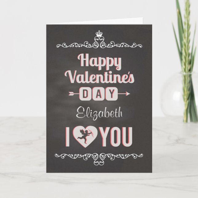 Cartes Pour Fêtes Annuelles Chalkboard - Personnalisé nom, I Heart You Valenti (Devant)
