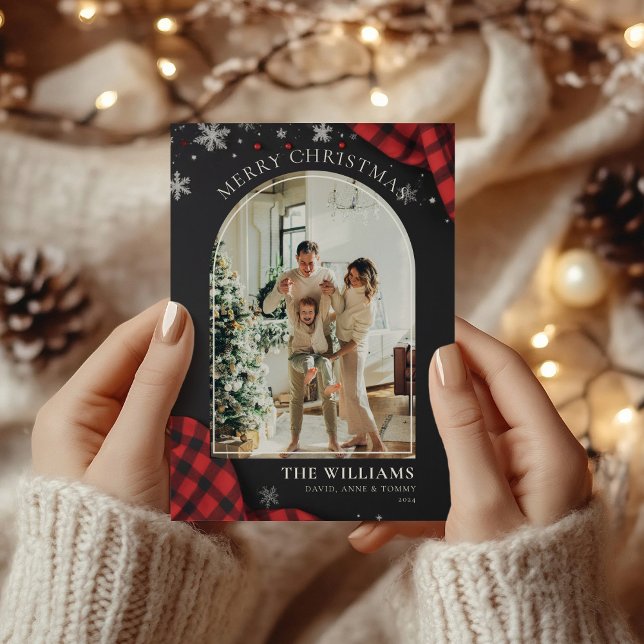 Cartes Pour Fêtes Annuelles Chalkboard Red En vichy Plaid Photo Noël (Créateur téléchargé)