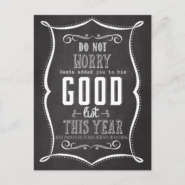 Cartes Pour Fêtes Annuelles Chalkboard Santa's Good List Christmas Funny (Devant)