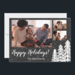 Cartes Pour Fêtes Annuelles Chalkboard Snowboard Pine Tree Holiday<br><div class="desc">Laissez-le neiger avec cette riche collection de vacances aux tons bijoux. Des photos personnalisables sont au centre du design, agrémentées de pins blancs dans les coins. La neige tombe dans l'arrière - plan pour ajouter de la texture. Un accueil personnalisable dans un script de ferme ajoute un aspect fantaisiste à...</div>