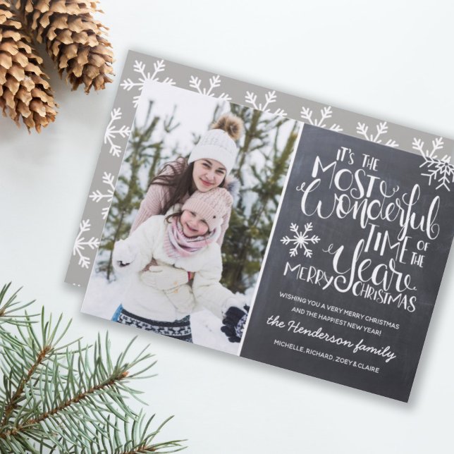 Cartes Pour Fêtes Annuelles Chalkboard Snowflake Joyeux Noël Photo | (Créateur téléchargé)