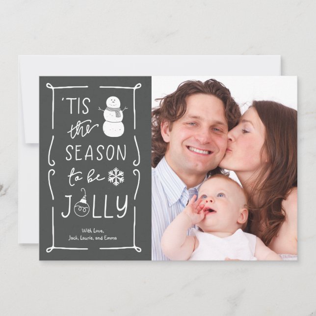 Cartes Pour Fêtes Annuelles Chalkboard Style Be Jolly Snowman Christmas Card (Devant)