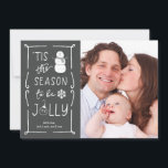 Cartes Pour Fêtes Annuelles Chalkboard Style Be Jolly Snowman Christmas Card<br><div class="desc">Ajoutez vos propres photos et noms de famille pour customiser ce carte photo mignon !</div>