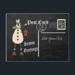 Cartes Pour Fêtes Annuelles Chalkboard Style Green Snowman Postcard<br><div class="desc">Vintage chalkboard snowman Christmas Postcard ready for you to personalize. ⭐This Product is 100% Customizable. *****Click on CUSTOMIZE BUTTON to add, delete, move, resize, changed around, rotate, etc... any of the graphics or text or use the fill in boxes. ⭐ (Please be sure to resize or move graphics if needed...</div>