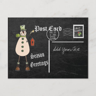 Cartes Pour Fêtes Annuelles Chalkboard Style Green Snowman Postcard
