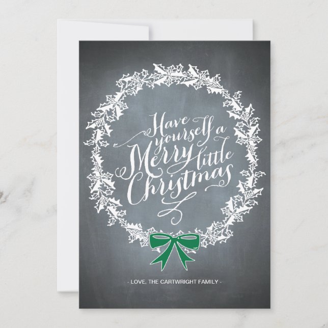 Cartes Pour Fêtes Annuelles Chalkboard Wreath Green Ribbon Holiday Card (Devant)