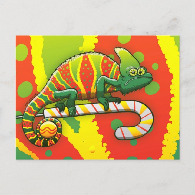 Cartes Pour Fêtes Annuelles Chameleon de Noël en Sucre de canne (Devant)