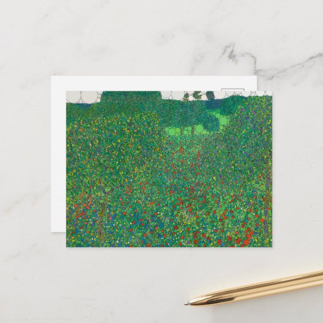 Cartes Pour Fêtes Annuelles Champ de pavots par Après Gustav Klimt (Devant/Arrière en situation)