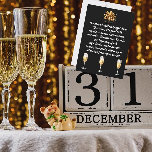 Cartes Pour Fêtes Annuelles Champagne Black & Gold Nouvel An Salutation (The perfect greeting for the perfect person!)