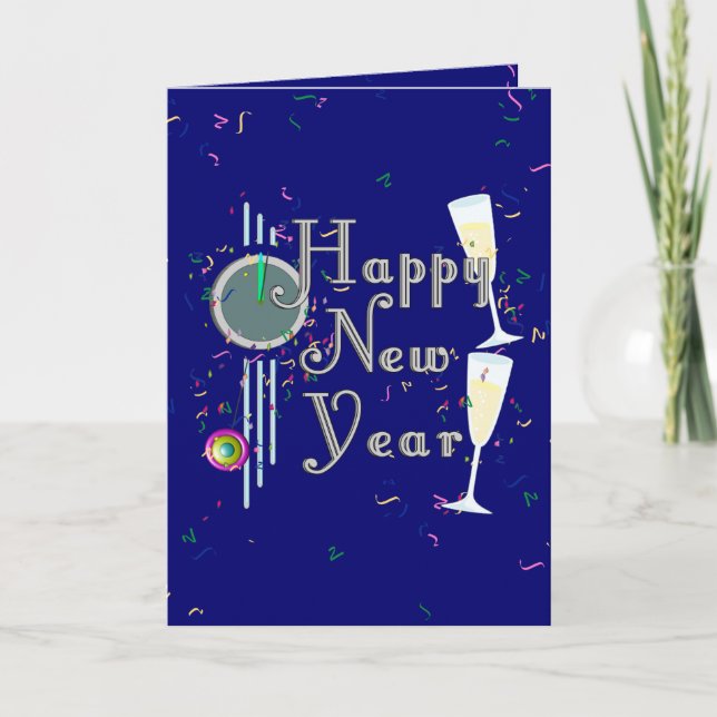 Cartes Pour Fêtes Annuelles Champagne & Confetti Bonne Année (Devant)