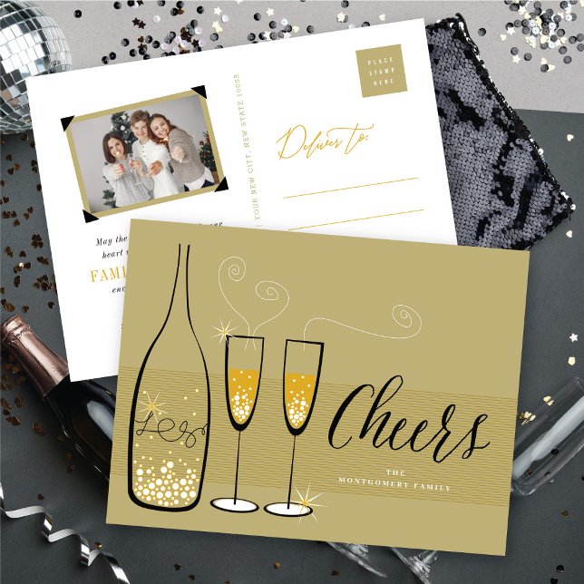 Cartes Pour Fêtes Annuelles Champagne Doré Santé Pétillant Tintement Élégant C (Créateur téléchargé)