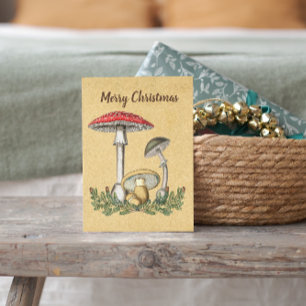 Cartes Pour Fêtes Annuelles Champignons anciens vintage bruns de Noël
