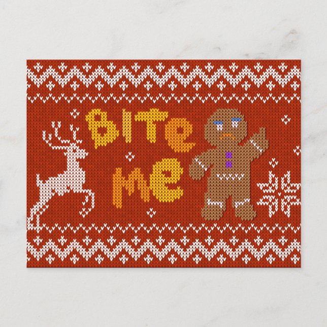 Cartes Pour Fêtes Annuelles Chandail de Noël laid : Bite Me Gingbread Man (Devant)