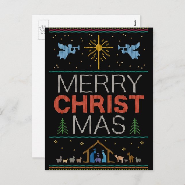 Cartes Pour Fêtes Annuelles Chandail de Noël moche Knit Religieux chrétien (Devant / Derrière)