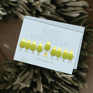 Cartes Pour Fêtes Annuelles Chandelier de Hanukkah Olives Groupe Bleu Clair
