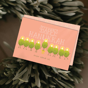 Cartes Pour Fêtes Annuelles Chandelier de Hanukkah Olives   Groupe Peach