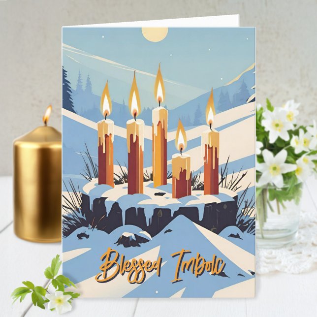 Cartes Pour Fêtes Annuelles Chandeliers Wiccan Imbolc Chandelles Forêt De Neig (Candlemas Wiccan Imbolc Snowy Forest Candles Holiday Card)