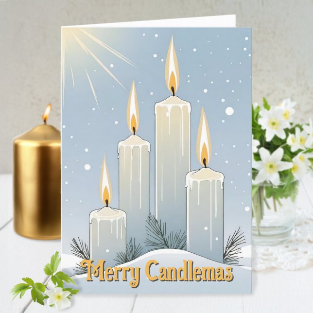 Cartes Pour Fêtes Annuelles Chandeliers Wiccan Imbolc Chandelles Snowy Sunshin (Candlemas Wiccan Imbolc Snowy Sunshine Candles Holiday Card)