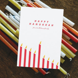 Cartes Pour Fêtes Annuelles Chandelle Hanoukka minimaliste moderne rouge et bl