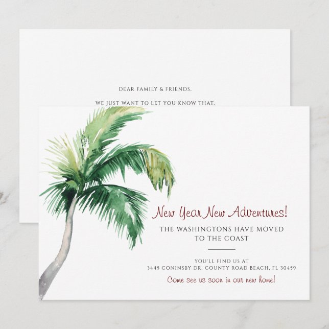 Cartes Pour Fêtes Annuelles Changement d'adresse de palmier Annonce de déménag (Devant / Derrière)