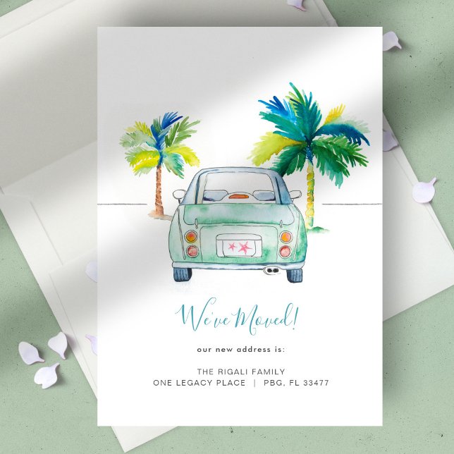 Cartes Pour Fêtes Annuelles Changement d'adresse Palm Tree & Car Moving (Change of Address Palm Tree & Car Moving card)