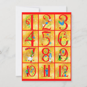 Cartes Pour Fêtes Annuelles Chanson des 12 jours de Noël Nombres d'art folklor