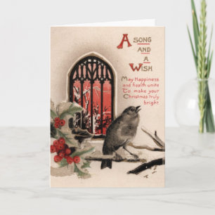 Cartes Pour Fêtes Annuelles Chanson et vœu de Noël d'oiseau vintage