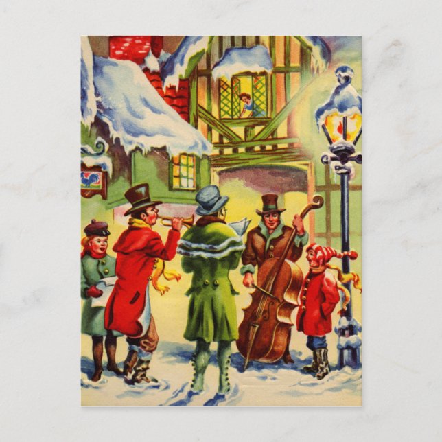 Cartes Pour Fêtes Annuelles Chanter des chants de Noël lors d'une soirée ennei (Devant)