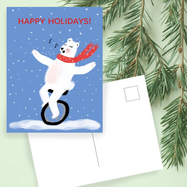 Cartes Pour Fêtes Annuelles Chanter Unicycle Polar Ours Noël mignonne Personna (Singing Unicycle Polar Bear Christmas Cute Custom Holiday Postcard
)