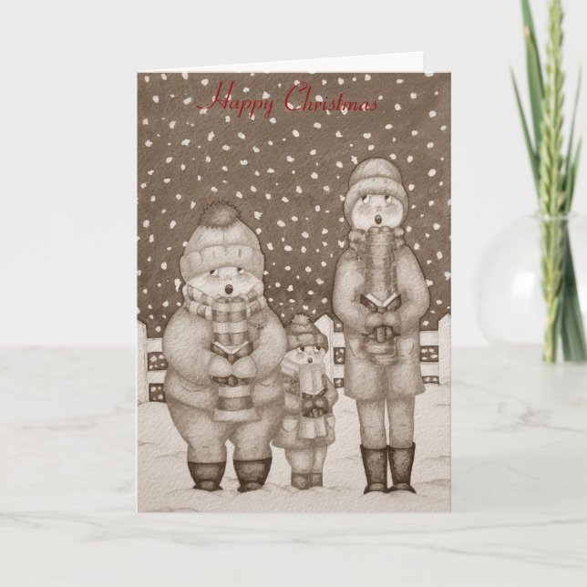 Cartes Pour Fêtes Annuelles chanteurs de carol dans la neige noël (Devant)