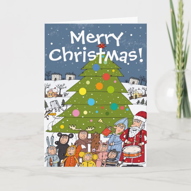 Cartes Pour Fêtes Annuelles Chaotic Christmas Festive Scene Around Tree (Devant)