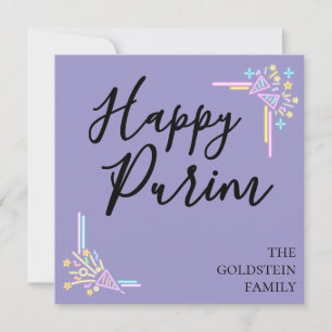 Cartes Pour Fêtes Annuelles Chapeau de fête néon violet de Pourim avec nom sur