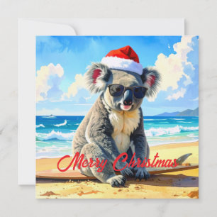 Cartes Pour Fêtes Annuelles Chapeau de Koala Santa Soleil et Surf 