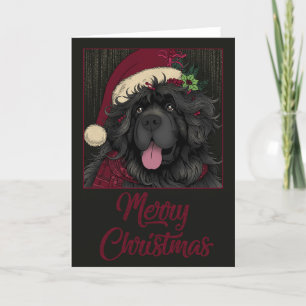 Cartes Pour Fêtes Annuelles Chapeau de Noël de chiot Terre-Neuve Joyeux Noël