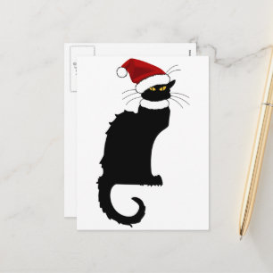 Cartes Pour Fêtes Annuelles Chapeau de Noël de Santa Le Chat Noir