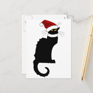 Cartes Pour Fêtes Annuelles Chapeau de Noël de Santa Le Chat Noir