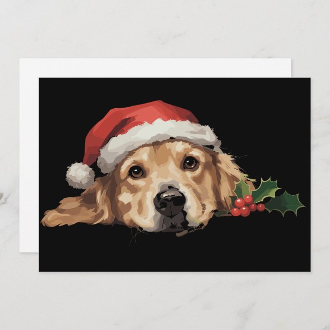 Cartes Pour Fêtes Annuelles Chapeau de Noël de Santa pour Golden Retriever de  (Devant / Derrière)