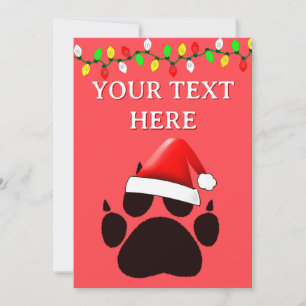 Cartes Pour Fêtes Annuelles Chapeau de Père Noël avec empreinte de patte de ch
