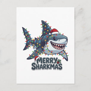 Cartes Pour Fêtes Annuelles Chapeau de Père Noël requin Lumières de Noël Joyeu