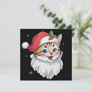 Cartes Pour Fêtes Annuelles Chapeau de Père Noël rose rétro mignon chat Kitty 