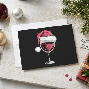 Cartes Pour Fêtes Annuelles Chapeau de Père Noël sur Verre à Vin Rouge Noël Fê