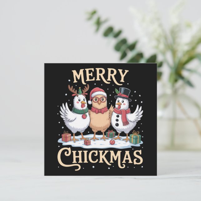 Cartes Pour Fêtes Annuelles Chapeau de Santa Noël de poulet Joyeux Chickmas Fe (Debout devant)
